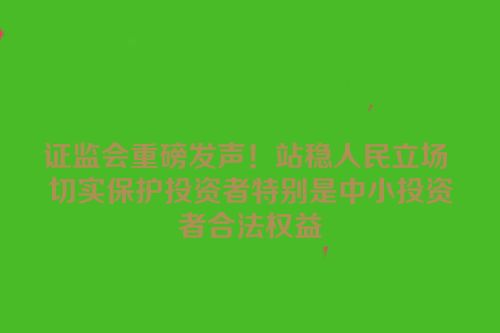 证监会重磅发声！站稳人民立场 切实保护投资者特别是中小投资者合法权益
