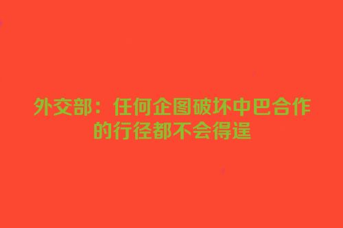 外交部：任何企图破坏中巴合作的行径都不会得逞