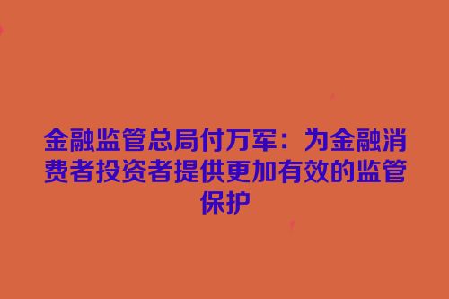 金融监管总局付万军：为金融消费者投资者提供更加有效的监管保护