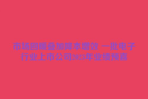 市场回暖叠加降本增效 一批电子行业上市公司2023年业绩预喜
