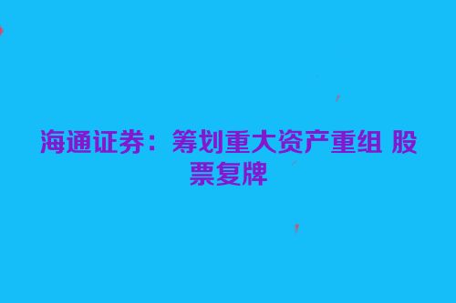 海通证券：筹划重大资产重组 股票复牌