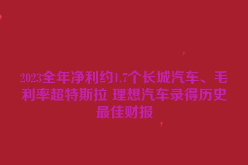 2023全年净利约1.7个长城汽车、毛利率超特斯拉 理想汽车录得历史最佳财报