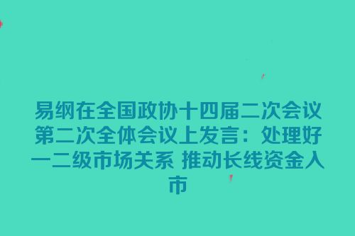 易纲在全国政协十四届二次会议第二次全体会议上发言：处理好一二级市场关系 推动长线资金入市