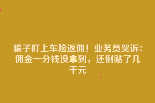 骗子盯上车险返佣！业务员哭诉：佣金一分钱没拿到，还倒贴了几千元