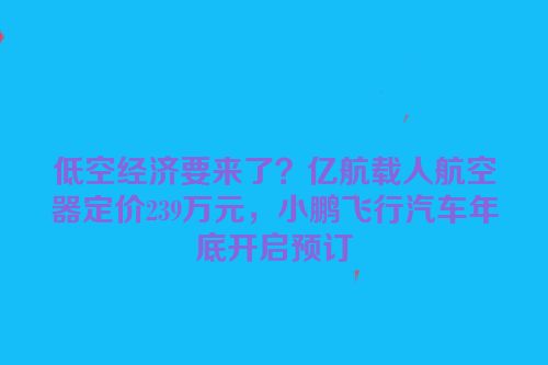 低空经济要来了？亿航载人航空器定价239万元，小鹏飞行汽车年底开启预订