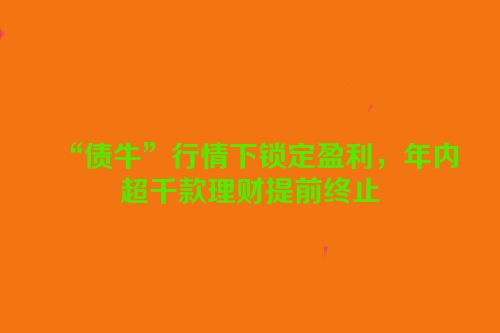 “债牛”行情下锁定盈利，年内超千款理财提前终止