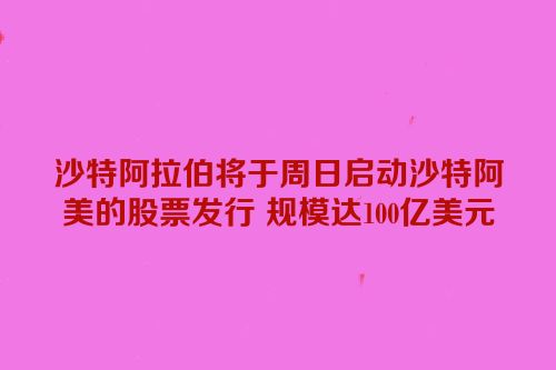 沙特阿拉伯将于周日启动沙特阿美的股票发行 规模达100亿美元