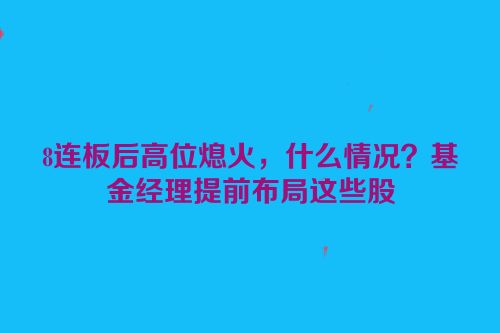 8连板后高位熄火，什么情况？基金经理提前布局这些股