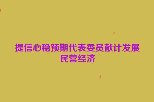 提信心稳预期代表委员献计发展民营经济