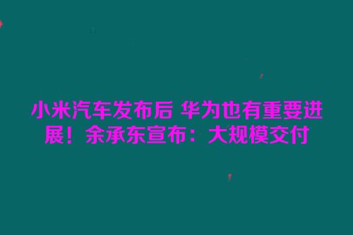 小米汽车发布后 华为也有重要进展！余承东宣布：大规模交付