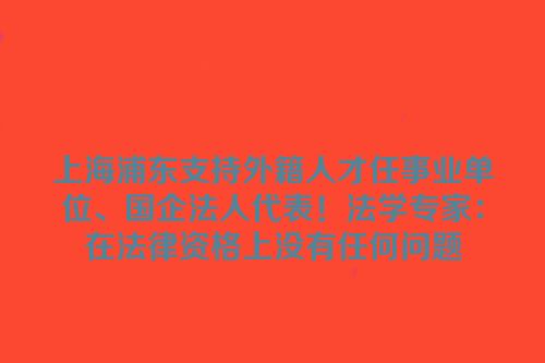 上海浦东支持外籍人才任事业单位、国企法人代表！法学专家：在法律资格上没有任何问题