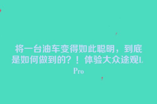 将一台油车变得如此聪明，到底是如何做到的？！体验大众途观L Pro