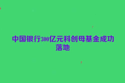 中国银行300亿元科创母基金成功落地