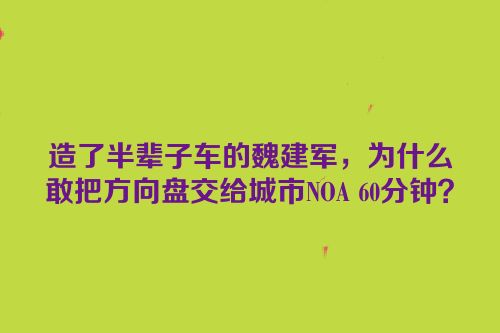 造了半辈子车的魏建军，为什么敢把方向盘交给城市NOA 60分钟？