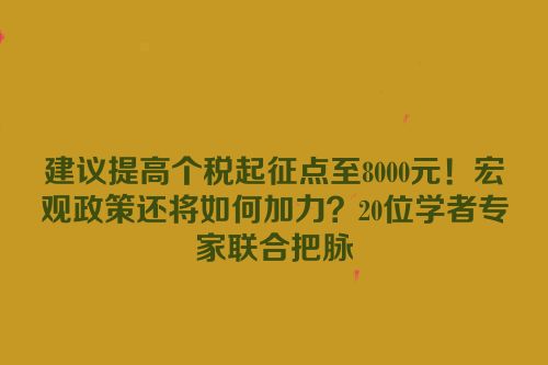 建议提高个税起征点至8000元！宏观政策还将如何加力？20位学者专家联合把脉