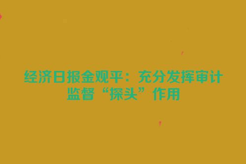 经济日报金观平：充分发挥审计监督“探头”作用