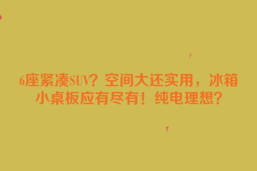 6座紧凑SUV？空间大还实用，冰箱小桌板应有尽有！纯电理想？
