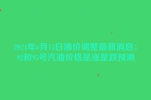 2024年6月13日油价调整最新消息：92和95号汽油价格是涨是跌预测