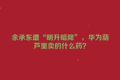 余承东遭“明升暗降”，华为葫芦里卖的什么药？