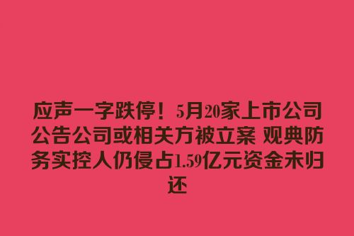 应声一字跌停！5月20家上市公司公告公司或相关方被立案 观典防务实控人仍侵占1.59亿元资金未归还