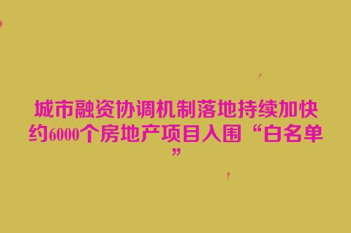 城市融资协调机制落地持续加快约6000个房地产项目入围“白名单”