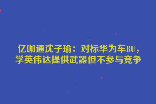 亿咖通沈子瑜：对标华为车BU，学英伟达提供武器但不参与竞争
