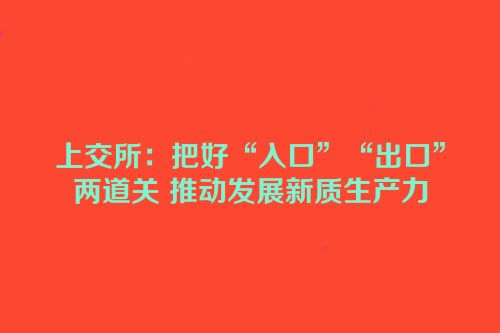 上交所：把好“入口”“出口”两道关 推动发展新质生产力