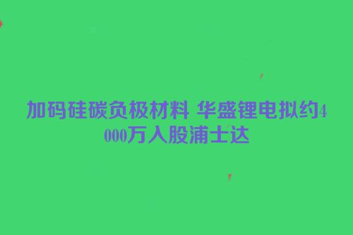 加码硅碳负极材料 华盛锂电拟约4000万入股浦士达