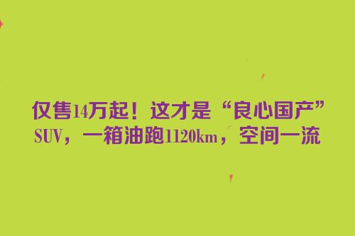 仅售14万起！这才是“良心国产”SUV，一箱油跑1120km，空间一流