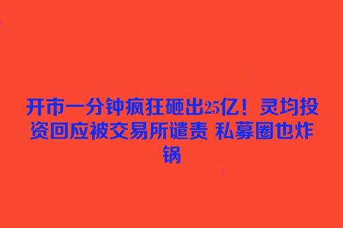 开市一分钟疯狂砸出25亿！灵均投资回应被交易所谴责 私募圈也炸锅