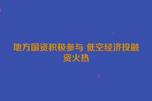 地方国资积极参与 低空经济投融资火热
