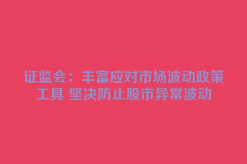 证监会：丰富应对市场波动政策工具 坚决防止股市异常波动
