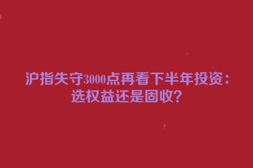 沪指失守3000点再看下半年投资：选权益还是固收？