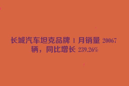 长城汽车坦克品牌 1 月销量 20067 辆，同比增长 239.26%