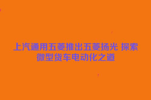 上汽通用五菱推出五菱扬光 探索微型货车电动化之道