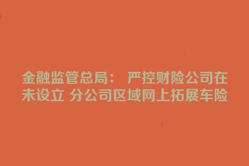 金融监管总局： 严控财险公司在未设立 分公司区域网上拓展车险