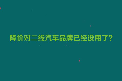 降价对二线汽车品牌已经没用了？