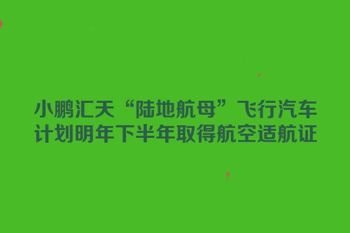 小鹏汇天“陆地航母”飞行汽车计划明年下半年取得航空适航证