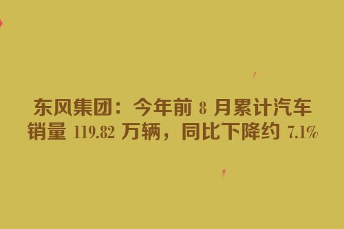 东风集团：今年前 8 月累计汽车销量 119.82 万辆，同比下降约 7.1%