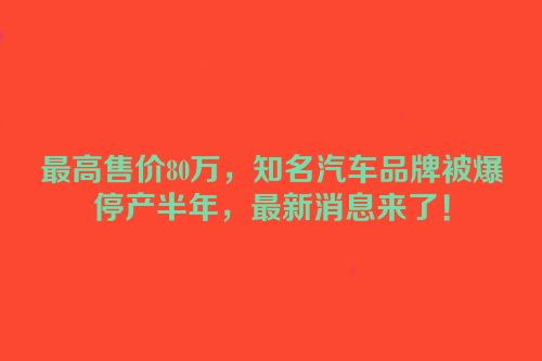 最高售价80万，知名汽车品牌被爆停产半年，最新消息来了！