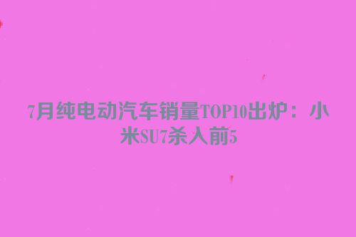 7月纯电动汽车销量TOP10出炉：小米SU7杀入前5