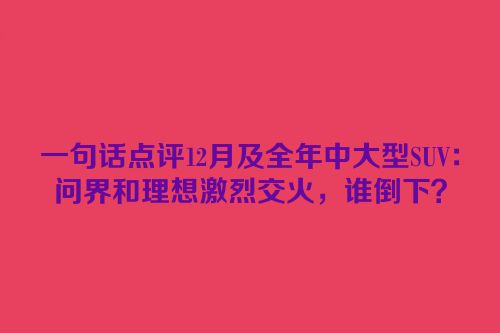 一句话点评12月及全年中大型SUV：问界和理想激烈交火，谁倒下？