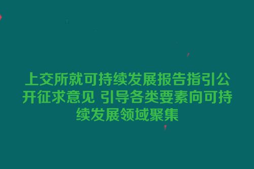 上交所就可持续发展报告指引公开征求意见 引导各类要素向可持续发展领域聚集