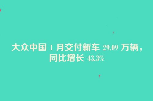 大众中国 1 月交付新车 29.09 万辆，同比增长 43.3%