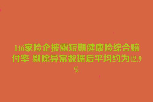 146家险企披露短期健康险综合赔付率 剔除异常数据后平均约为42.9%