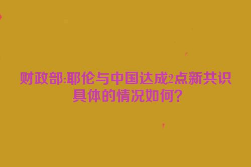 财政部:耶伦与中国达成2点新共识 具体的情况如何？