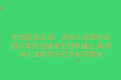 市场监管总局：要深入开展电动自行车安全隐患全链条整治 持续深化城镇燃气安全专项整治