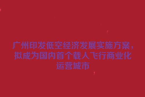 广州印发低空经济发展实施方案，拟成为国内首个载人飞行商业化运营城市