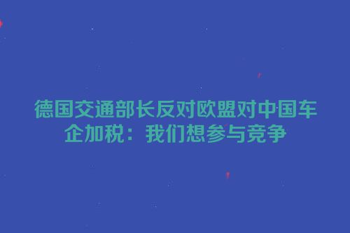 德国交通部长反对欧盟对中国车企加税：我们想参与竞争