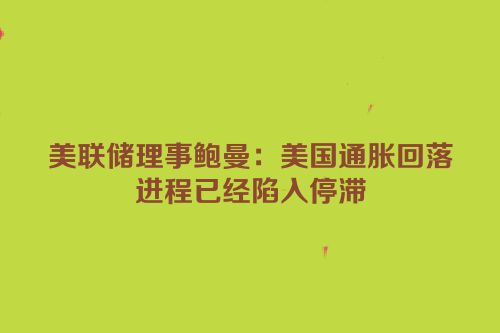 美联储理事鲍曼：美国通胀回落进程已经陷入停滞